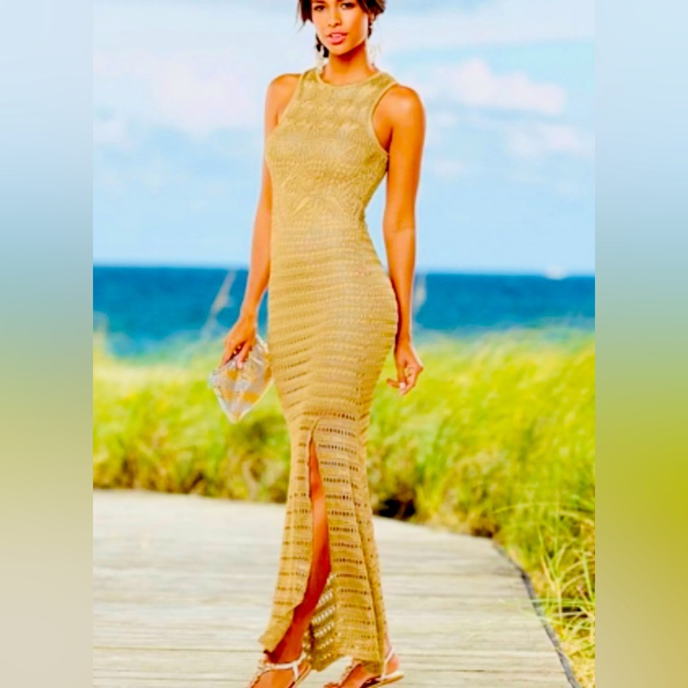 Venus Crochet Maxi Boho Dress Size Medium Resortwear